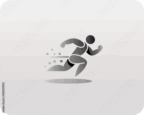 This minimalist design depicts a running figure in motion, capturing the essence of speed and fitness, representing athleticism and physical activity in a sleek style.