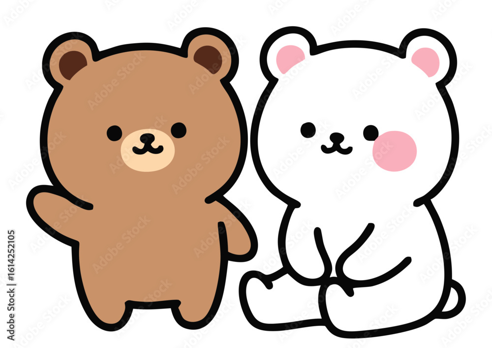 Obraz premium Cute Cartoon Brown and White Bear Characters.
