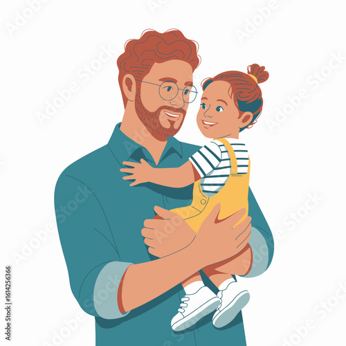 In this heartwarming illustration, a joyful father joyfully holds his smiling child, capturing the essence of parental love, happiness, and bonding through playful interaction.