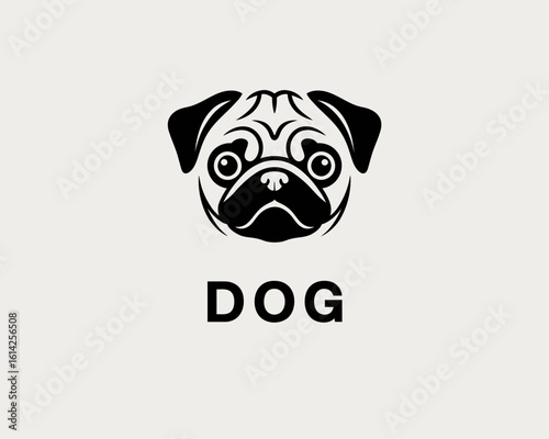This cute logo features a stylized pug dog's head, characterized by its charming expression, perfect for pet businesses or animal-related branding.