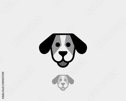 A charming dog face logo with simple shapes, capturing the essence of playfulness and companionship, suitable for pet-related businesses or services.