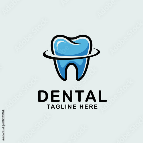 This contemporary dental logo features a blue tooth graphic surrounded by a circular shape, reflecting cleanliness and care in dental services. Ideal for branding.