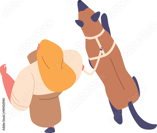 Woman with dog walking topview