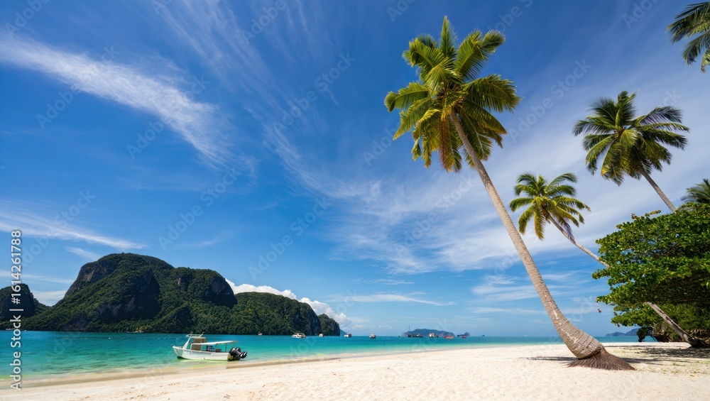 Fototapeta premium Idyllic tropical beach with palm trees and turquoise water