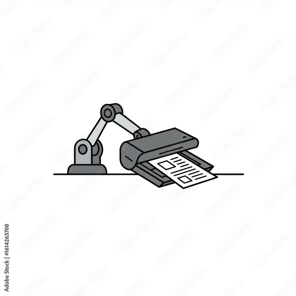 Fototapeta premium Gray Robotic Document Scanner on White Desk