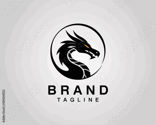 A bold logo featuring a dragon symbolizing strength and power, ideal for companies in gaming, tech, or fantasy genres looking to create a fierce brand identity.