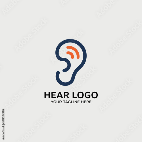 A modern logo design featuring an ear and sound waves symbolizing hearing solutions, perfect for audiology, hearing aids, and sound-related businesses.