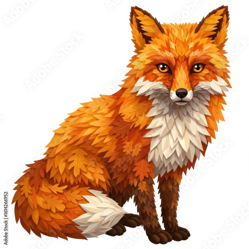 Orange Fox Composed of Autumn Leaves Illustration