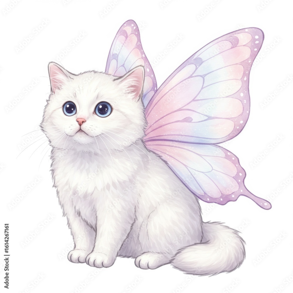 Obraz premium White Kitten with Pastel Butterfly Wings
