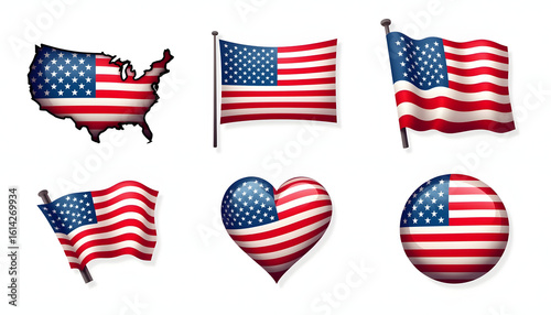 Collection of American Flag Representations and Symbols.