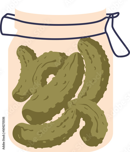 Pickled cucumbers in jar vector illustration