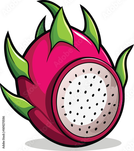 Vibrant Dragon Fruit Exotic Tropical Pitaya Food new 2025 trendy  colourful cartoon illustration vector