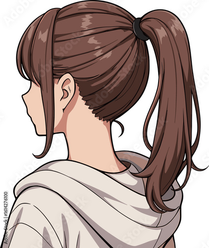 ポニーテールの女性の横顔のイラスト