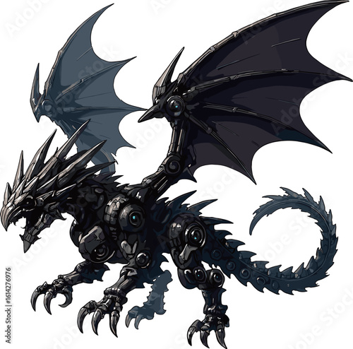 黒いかっこいいメカニックドラゴンのイラスト
