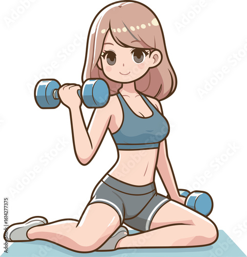 ダンベルトレーニングする女性のイラスト
