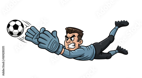 Soccer Goalie Diving to Catch the Ball in a Dynamic Action Pose