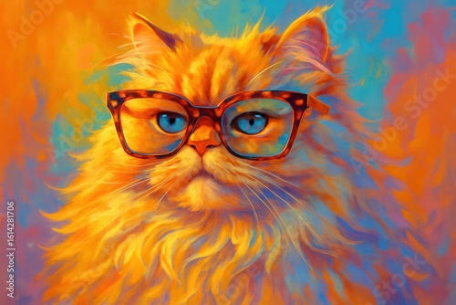 Sophisticated Persian Cat Wearing Designer Eyewear with Playful Expression and Vibrant Color Palette