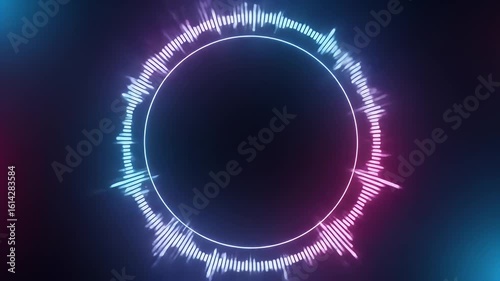 Vibrant neon circular audio waveform graphic design element