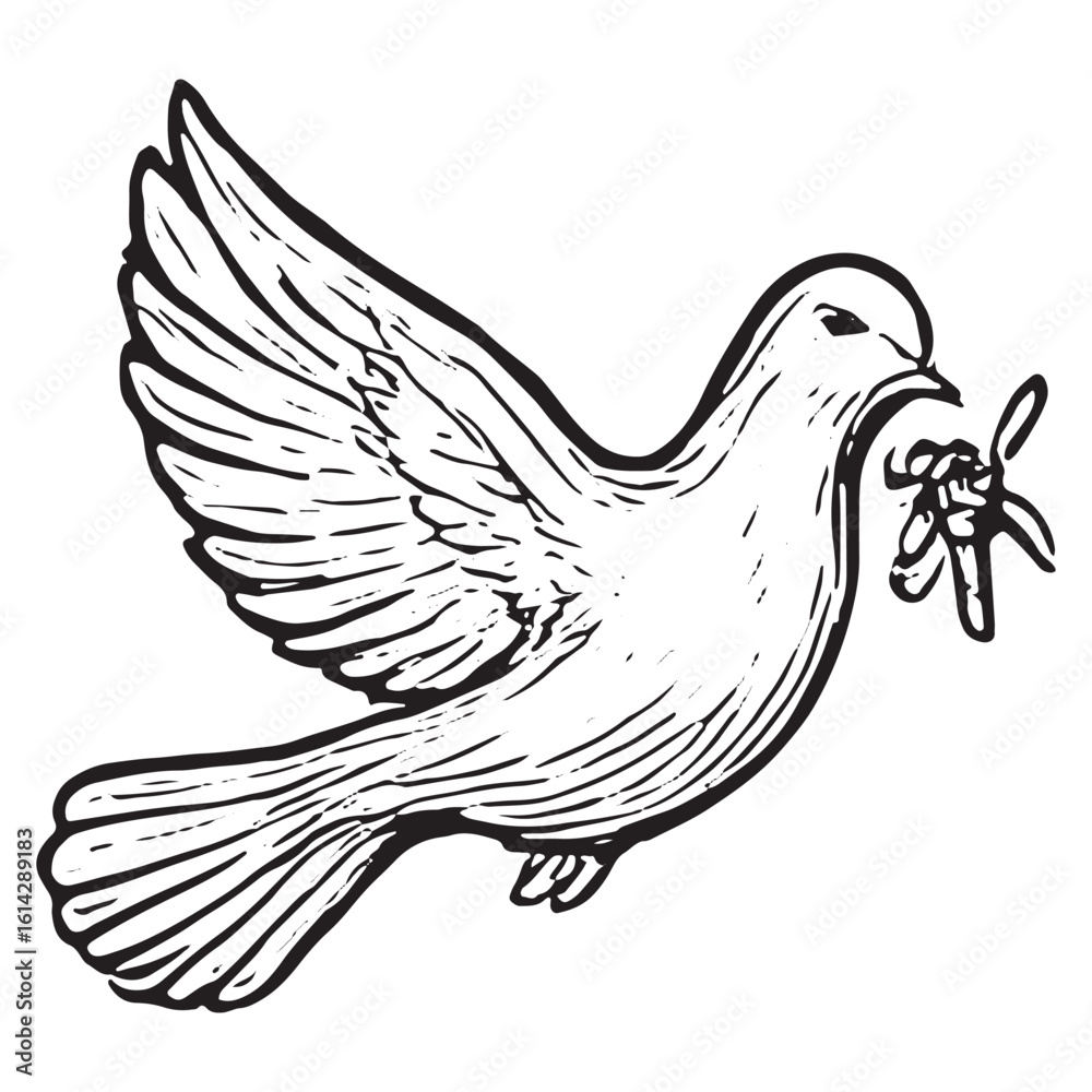 Fototapeta premium Hand-Drawn Dove with Olive Branch for Peace Art