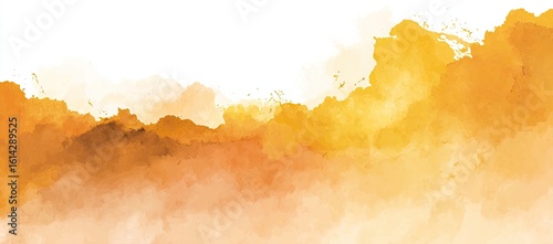 Fototapeta Naklejka Na Ścianę i Meble -  Orange watercolor sunset landscape, white background, design element