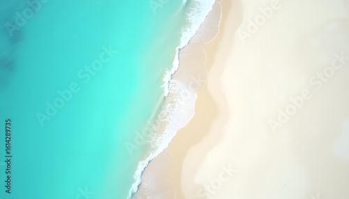 Turquoise Ocean Waves Gently Kissing Sandy Beach.