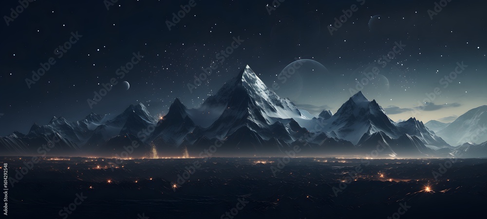 Fototapeta premium Mountain sky Wireframe,creative commons attribution, Generative AI