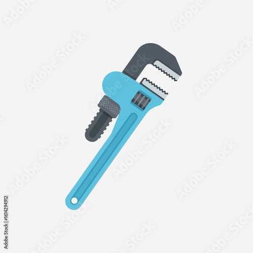 A light blue pipe wrench tool with a gray adjustment knob.