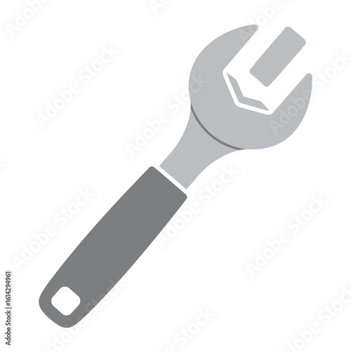 Silver wrench with a hole in the handle on a white background.