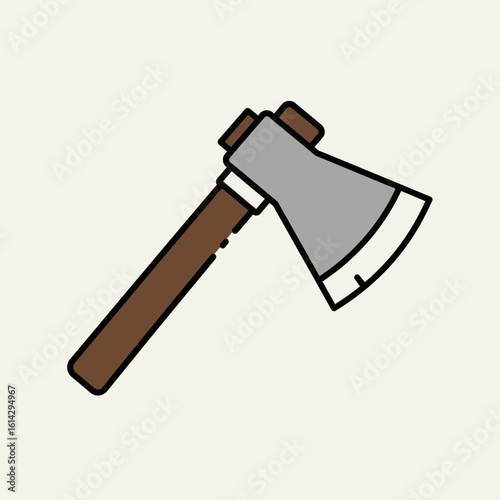 Cartoon axe with brown handle and gray head on a light background.