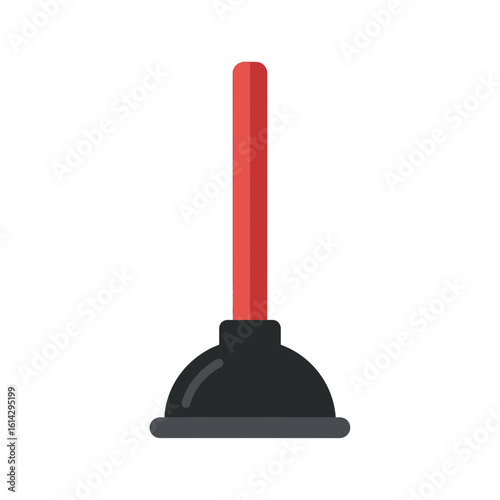 Red handled black rubber plunger tool isolated on white background.
