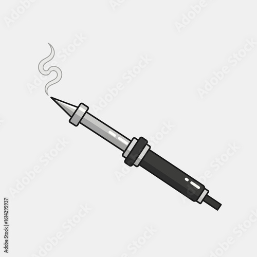 Soldering iron with smoke emanating from the tip on a plain background.