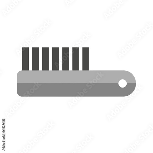 Gray brush with dark bristles isolated on white background in simple style.