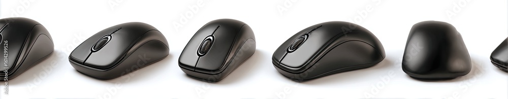 Five black computer mice arranged on white background. Website design concept Five black computer mice arranged on white background. Website design concept