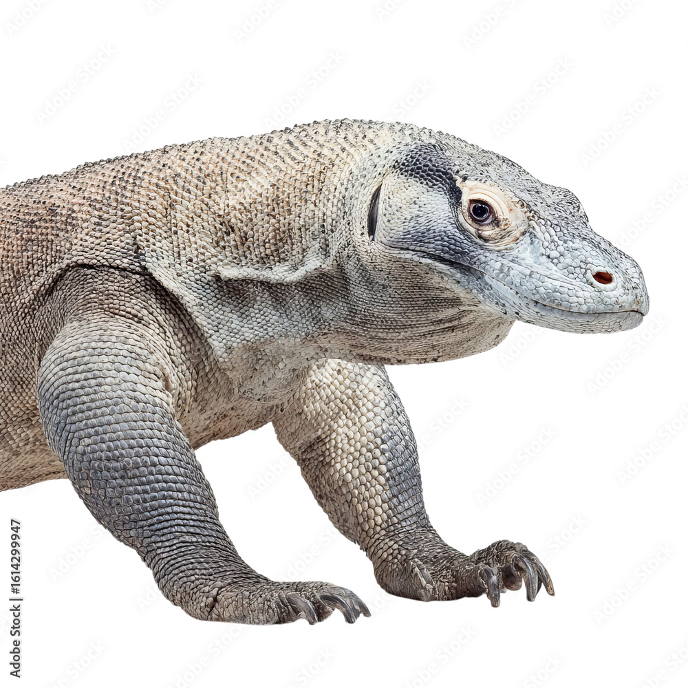 Obraz premium Png of Close-up of a Komodo dragon showcasing its detailed scales and fierce expression.