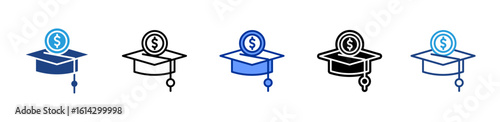 Graduation Fee icon sheet multiple style collection