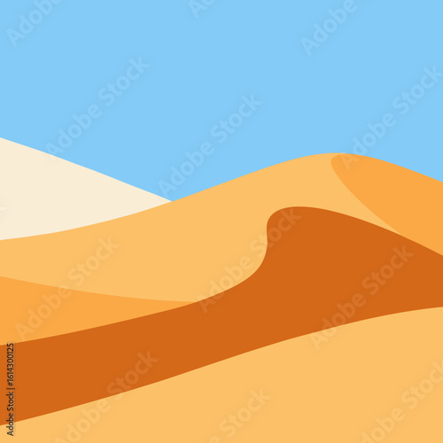 Stylized desert dunes under a clear blue sky