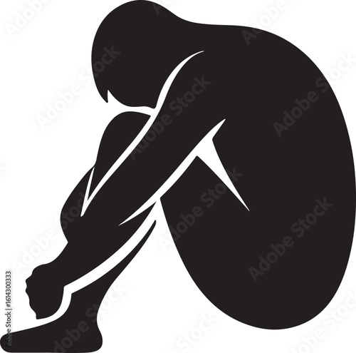 Human figure curled in fetal position black and white person