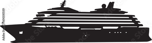 Silhouette of a large passenger ship with multiple decks and smokestacks cruise ship passenger vessel