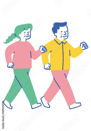 Senior couple walking for health_Color