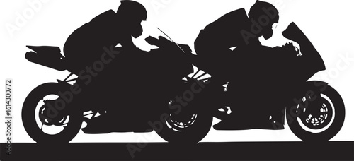 Two motorcyclists racing on track motorcycles sport