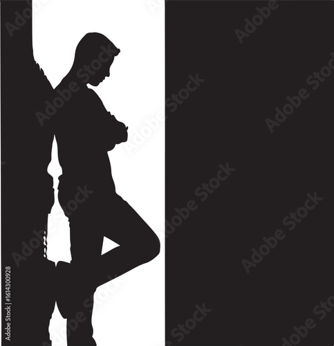 Young man leaning against textured wall silhouette pensive
