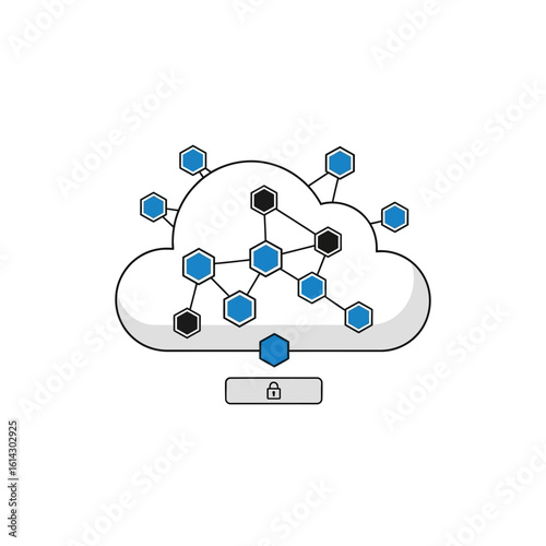 Cloud computing network with connected nodes and a slider control below.