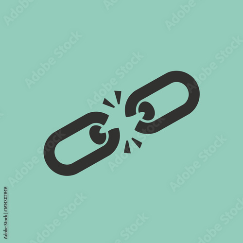Broken chain link icon on a light green background suggesting disconnection or vulnerability.