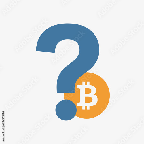 Question mark with bitcoin symbol on light background representing uncertainty.