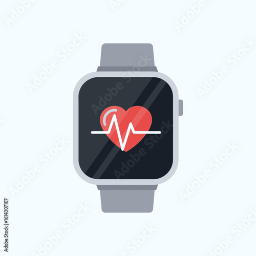 Smartwatch showing heart rate on screen against a light blue background.