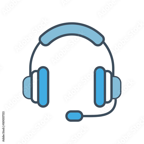 Light blue headset with microphone isolated on white background.