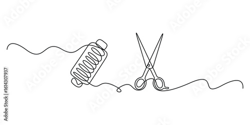 Simple continuous one line drawing of a spool of thread. Doodle vector illustration