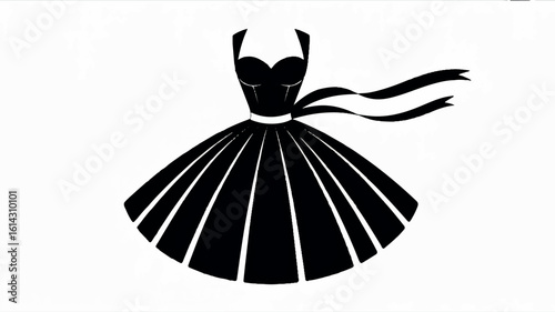Elegant 1950s cocktail dress silhouette with a full skirt in black and white