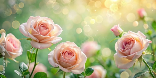 Soft Pastel Roses in a Sunlit Garden, Delicate Petals and Gentle Light