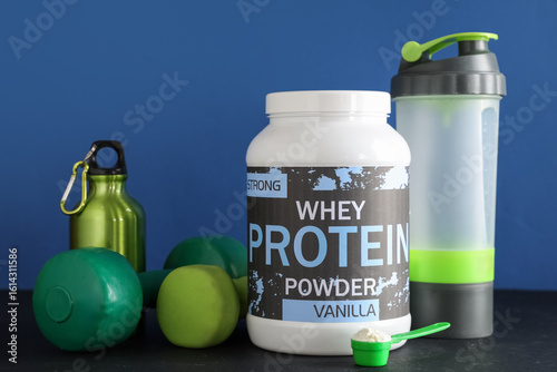 Bottle with protein powder ...